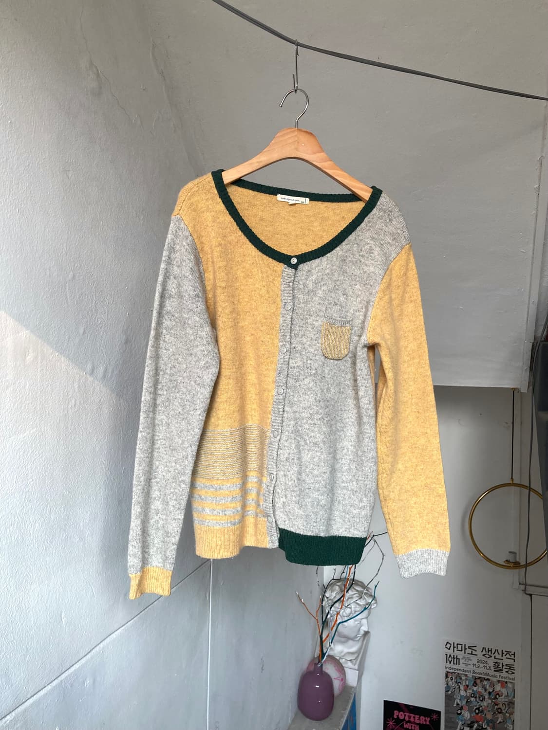 울 배색 세미 크롭 가디건 상품이미지2