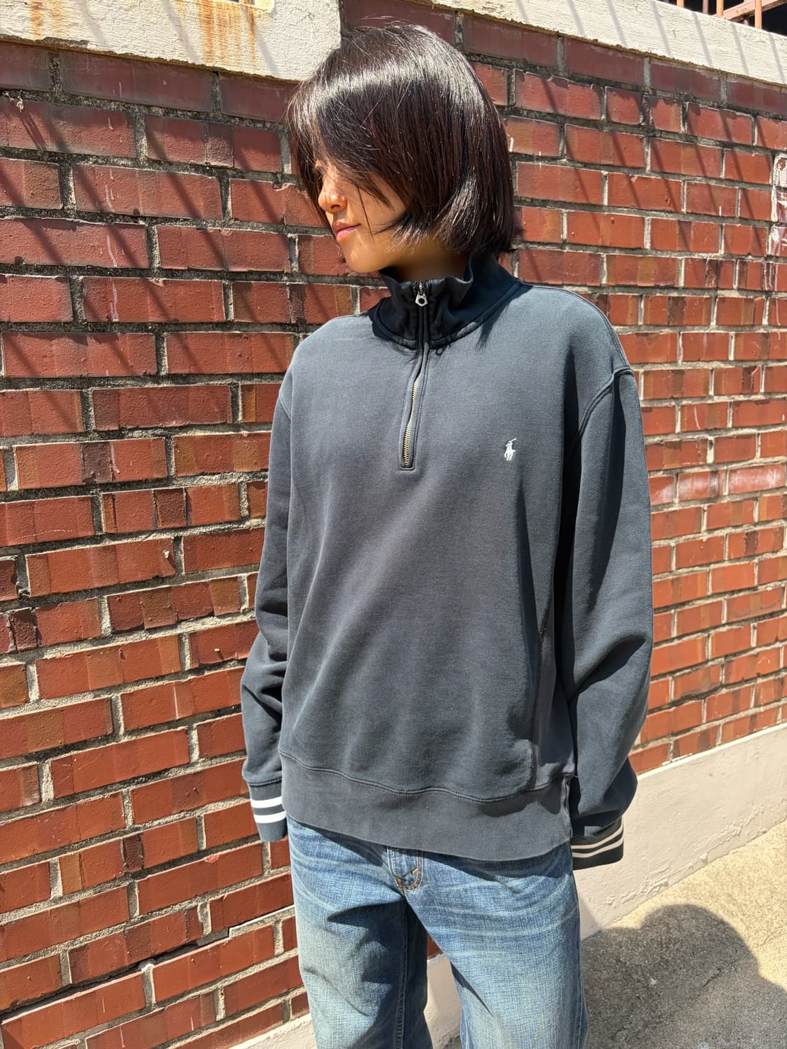 Polo Ralph Lauren 차콜 소매 라인 반집업 스웨트셔츠 L 상품이미지1