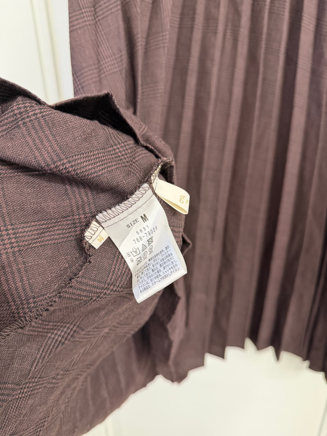 일본빈티지 브라운 체크 플리츠 롱스커트 상품이미지6