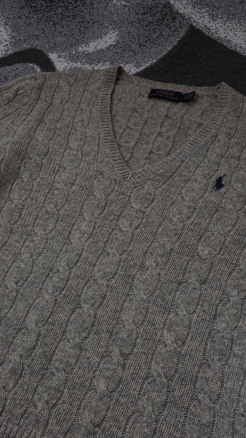 폴로 랄프로렌 여성용 울캐시미어 브이넥 케이블 니트 그레이 S 상품이미지3
