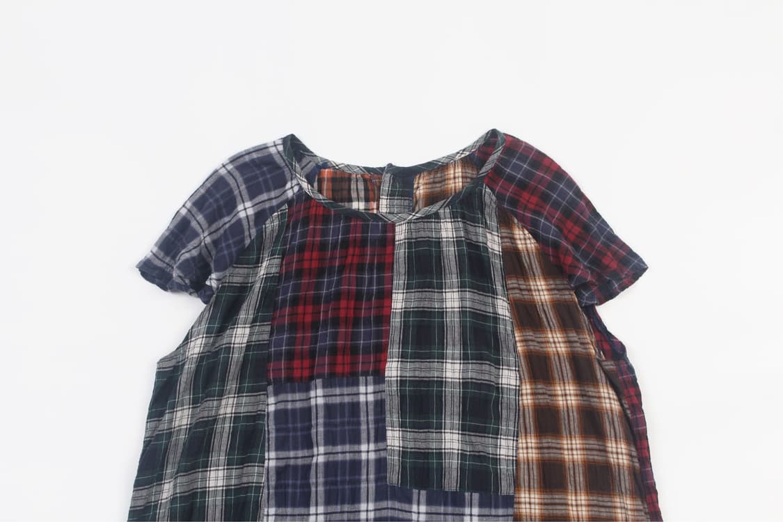 JPN Patchwork Plaid Raglan One piece 상품이미지2