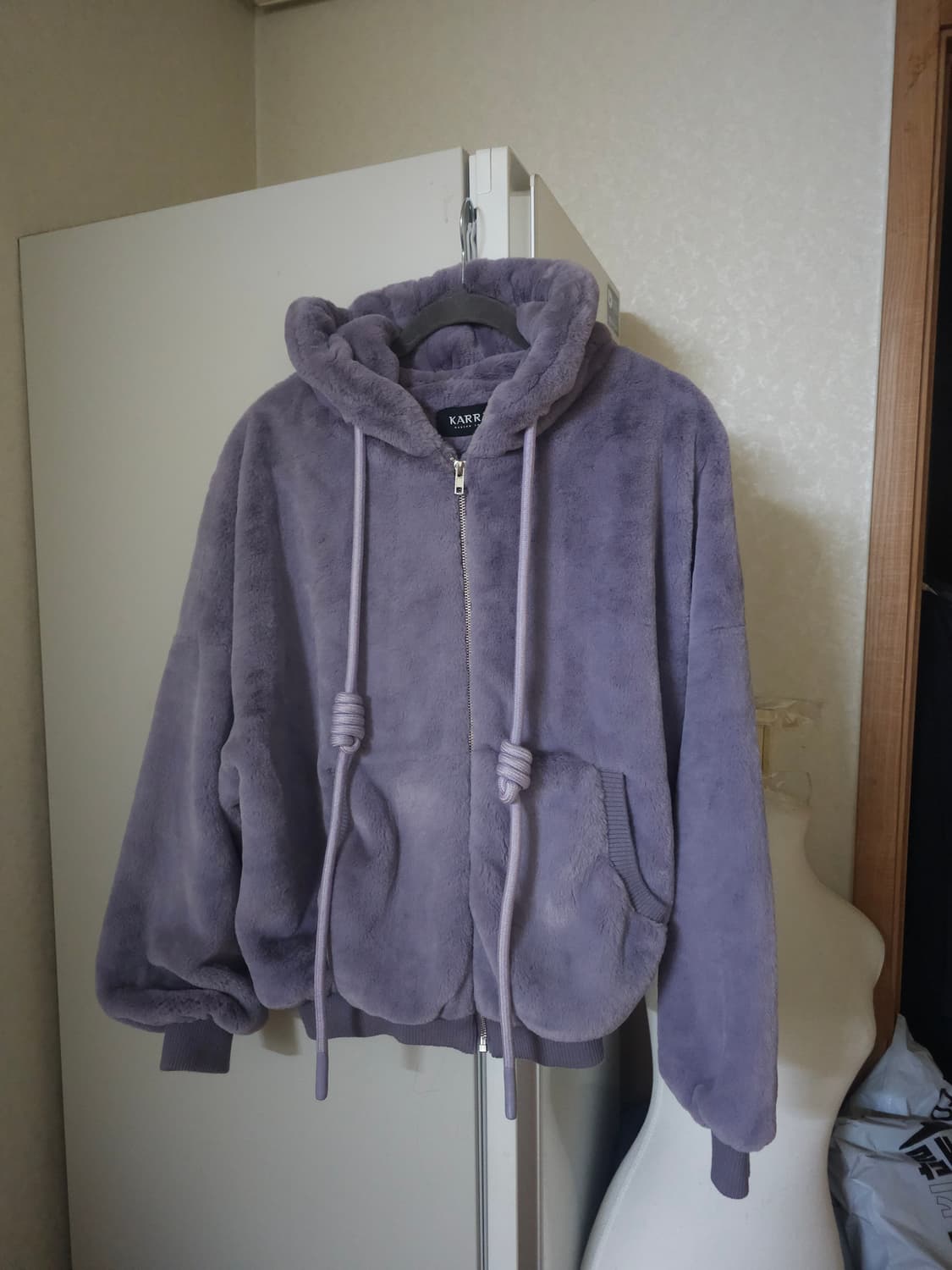 카라 퍼 후드 집업 자켓 퍼플 상품이미지1