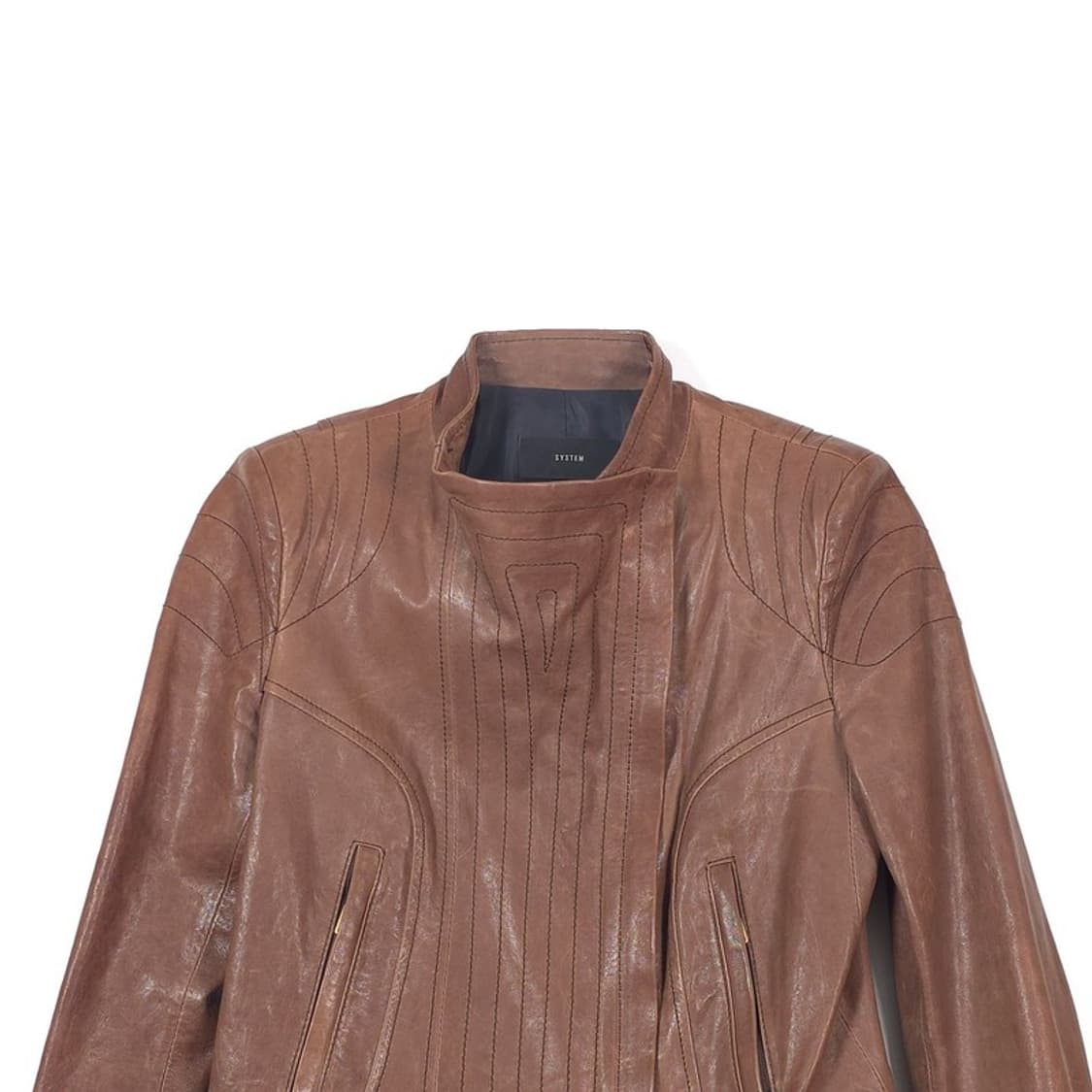 시스템 빈티지 브라운 하이넥 양가죽 자켓 상품이미지3