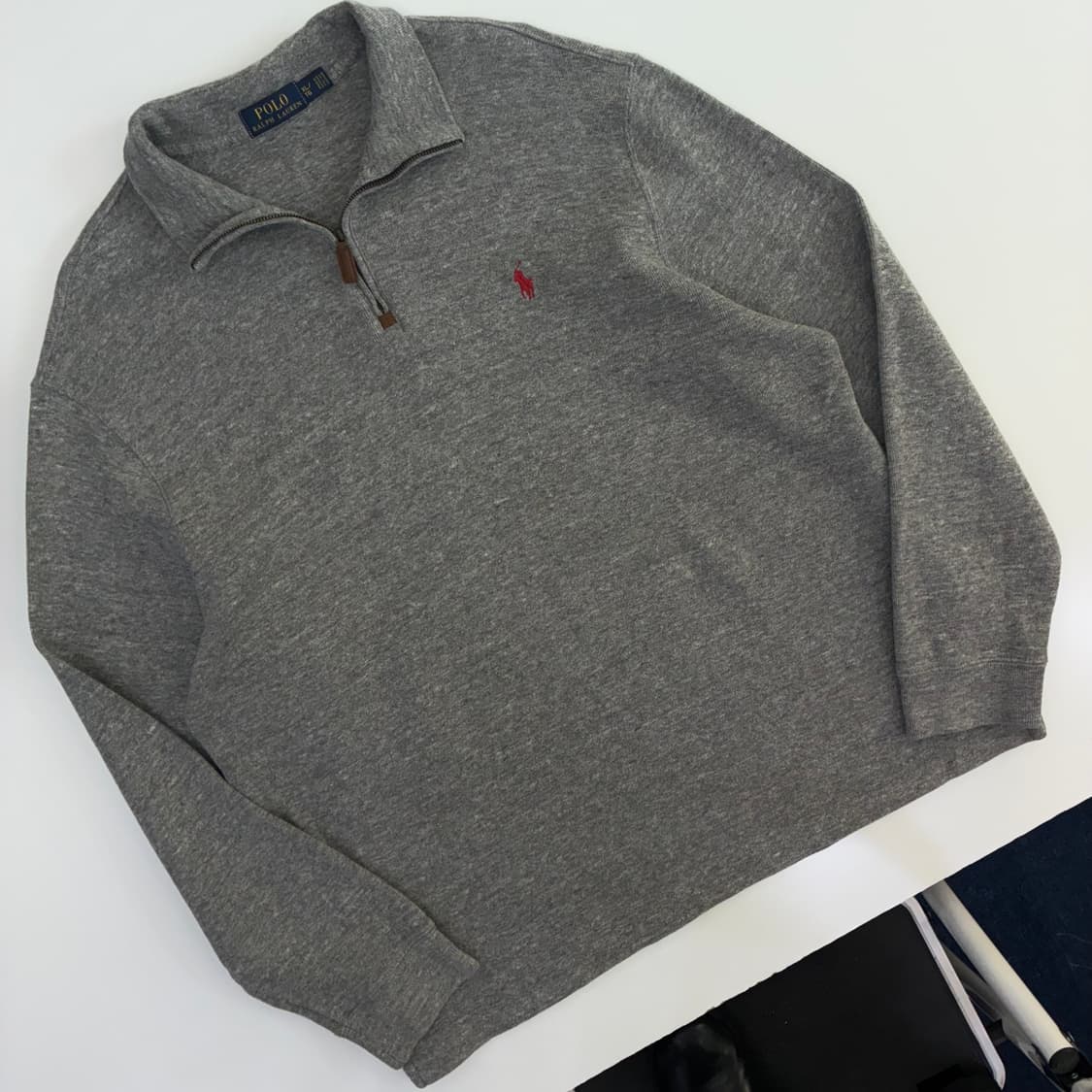 Polo  폴로 랄프로렌 자수 코튼 그레이 반집업 니트   상품이미지2