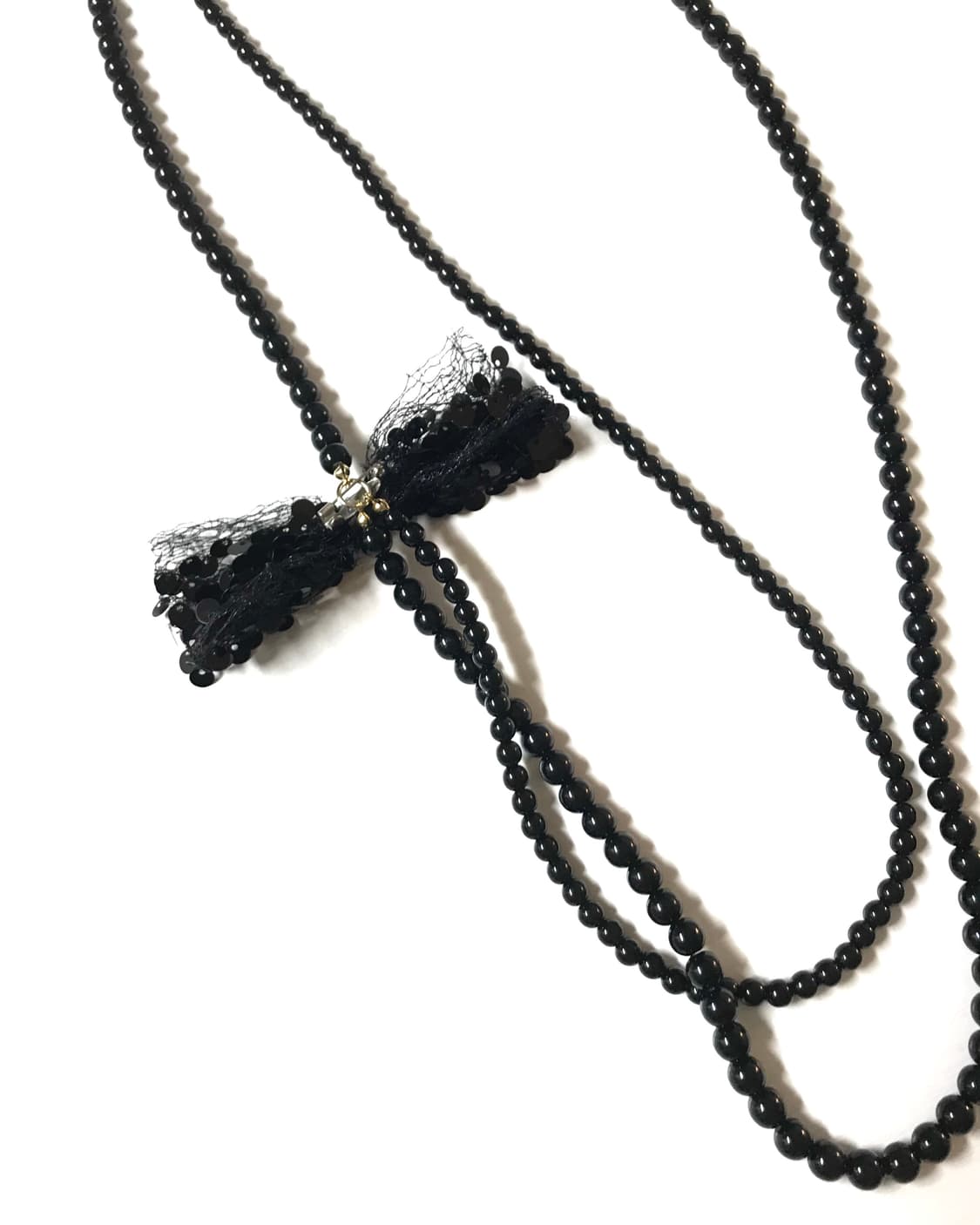 Spangle ribbon bold black pearl necklace 상품이미지2