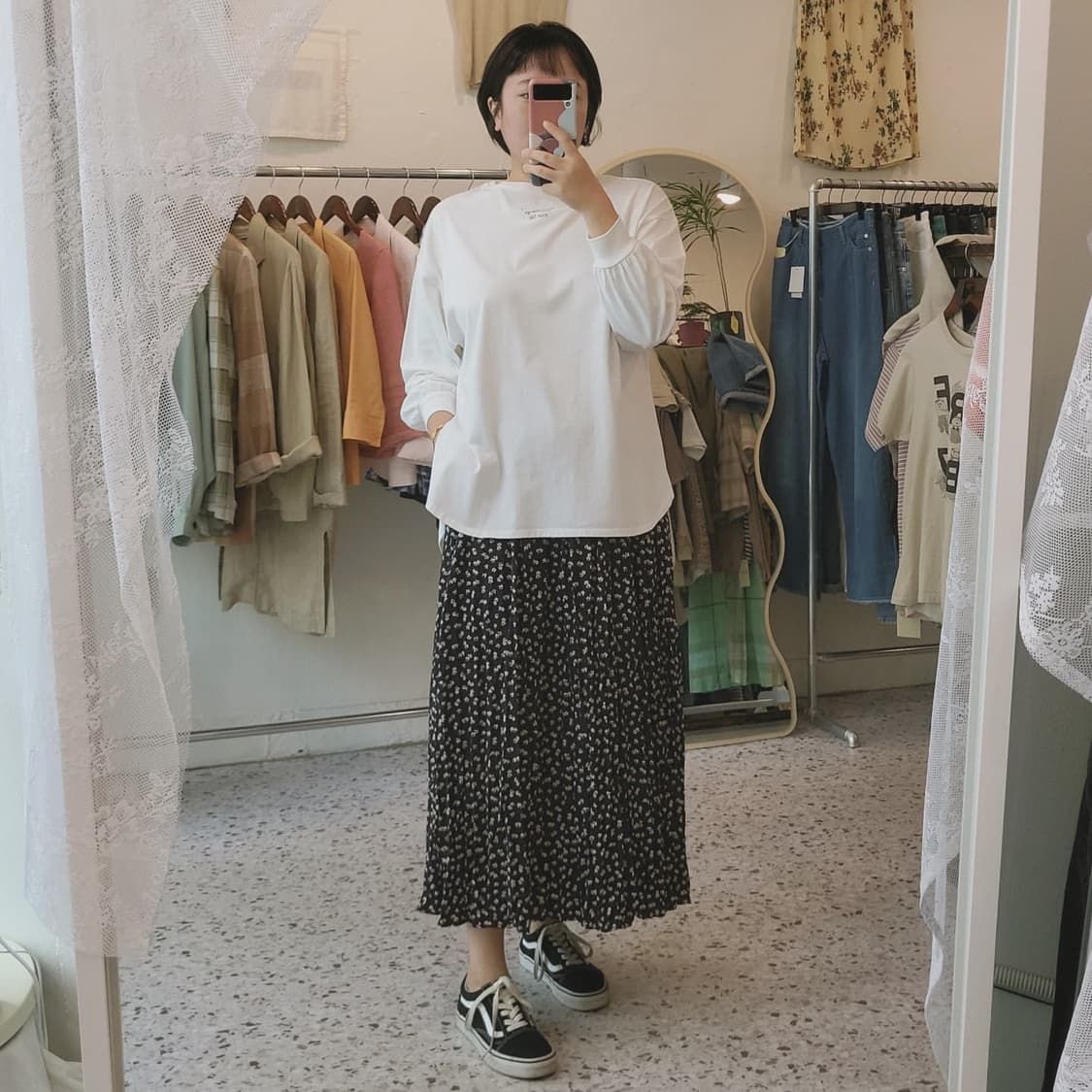 Terawearemu 네이비 꽃무늬 롱스커트 상품이미지2