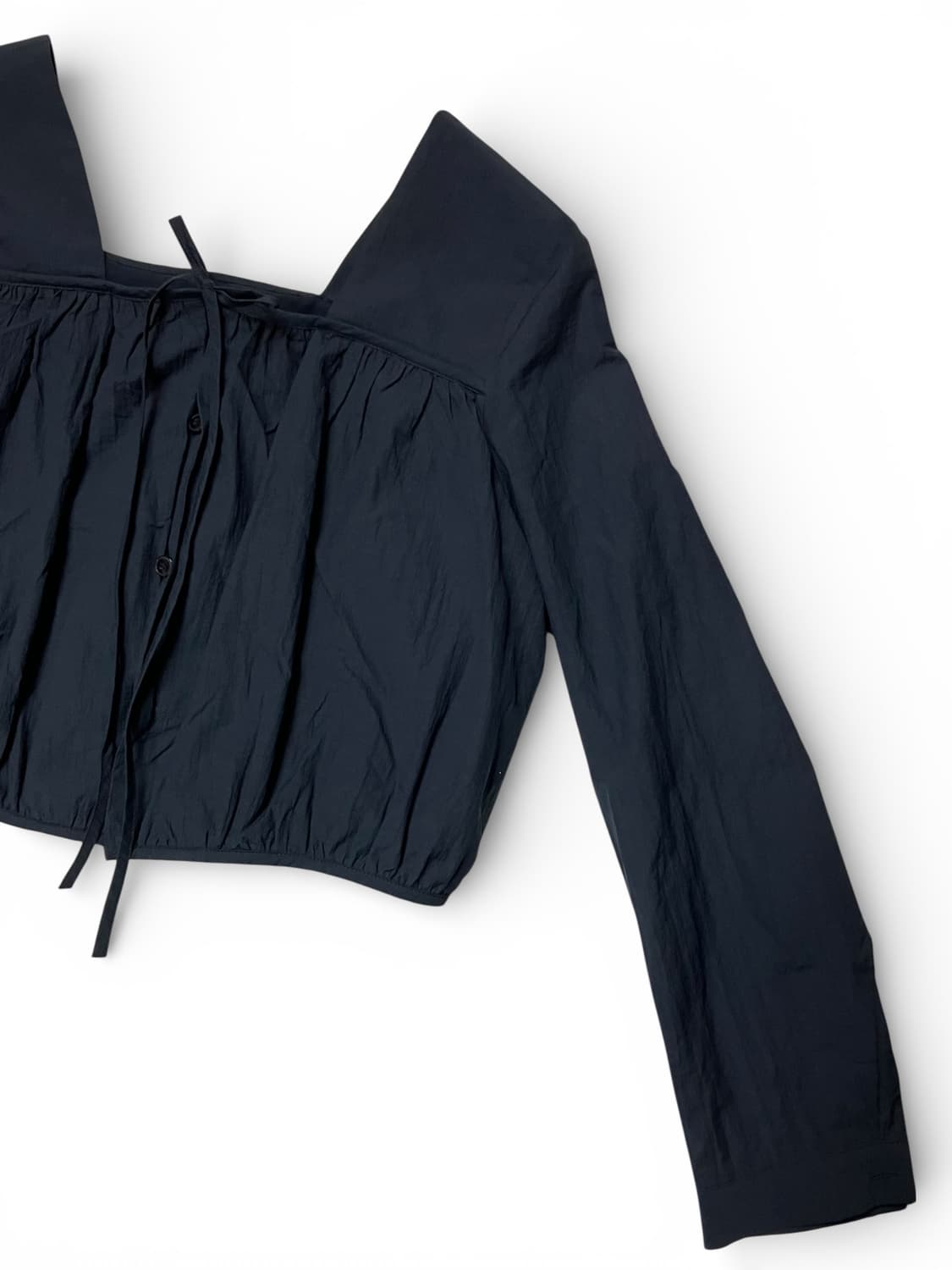 Page U 네이비 스퀘어넥 긴팔 프릴 블라우스 XS 상품이미지3