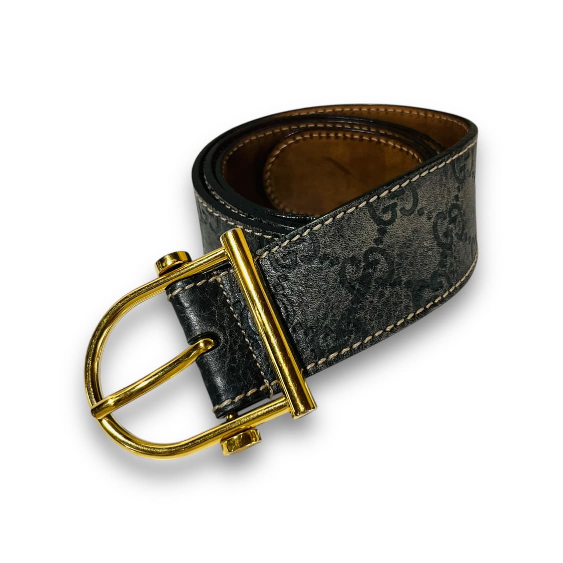 Gucci Monogram belt in gray leather 상품이미지2