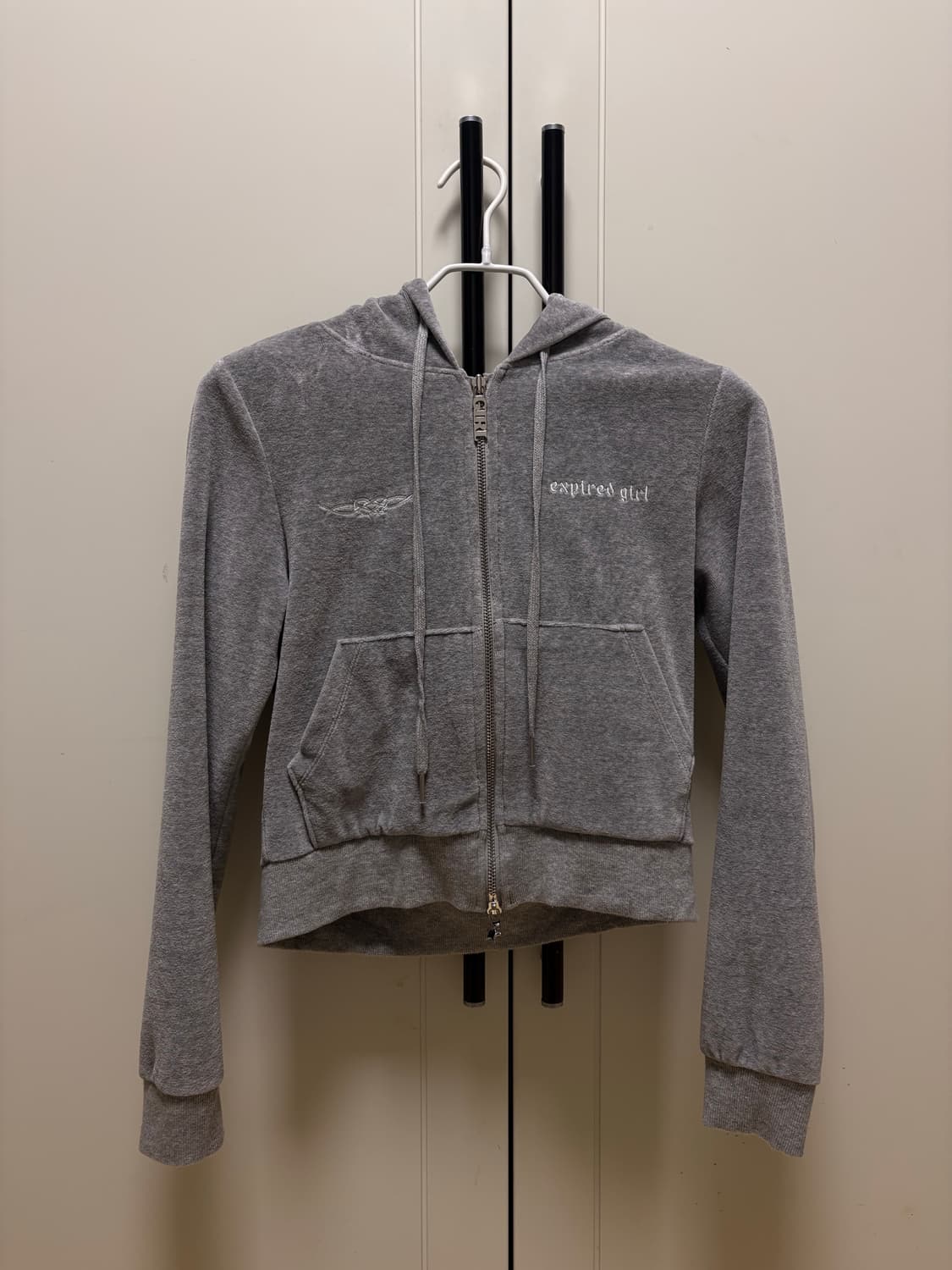 익스파이어드걸 벨로아 트랙 후드집업 멜란지그레이 상품이미지3