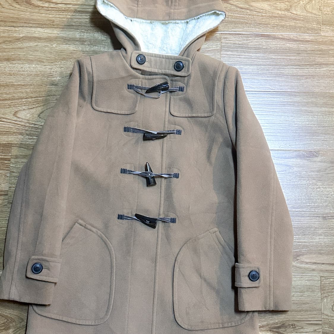 빈티지 라떼 브라운 후드 퍼 떡코 더플 코트 로걀 모리걸 너닿 사와코 상품이미지2