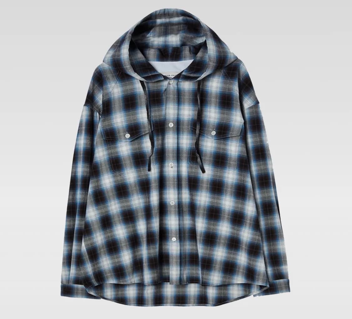 [M] 애프터프레이 웨스턴 체크 후디 셔츠 블루 상품이미지1