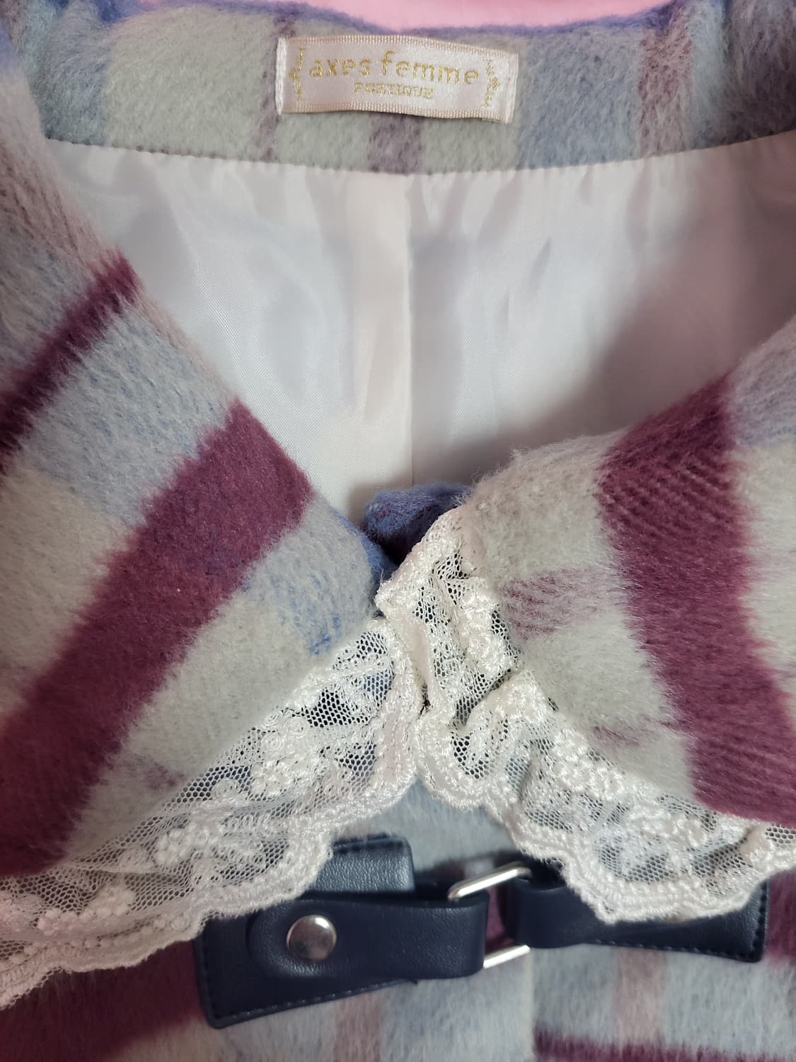 급처상태좋음!액시즈팜 세일러카라 레이스 체크 더플 코트 자켓 리즈리사st 상품이미지4