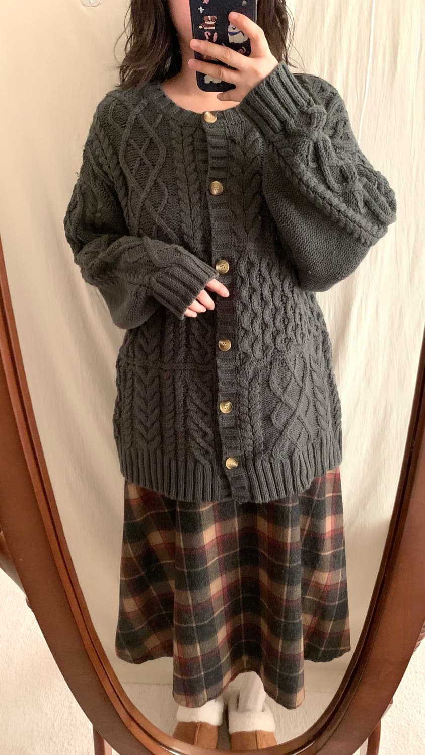 빈티지 브라운 모리 체크 롱스커트 상품이미지5