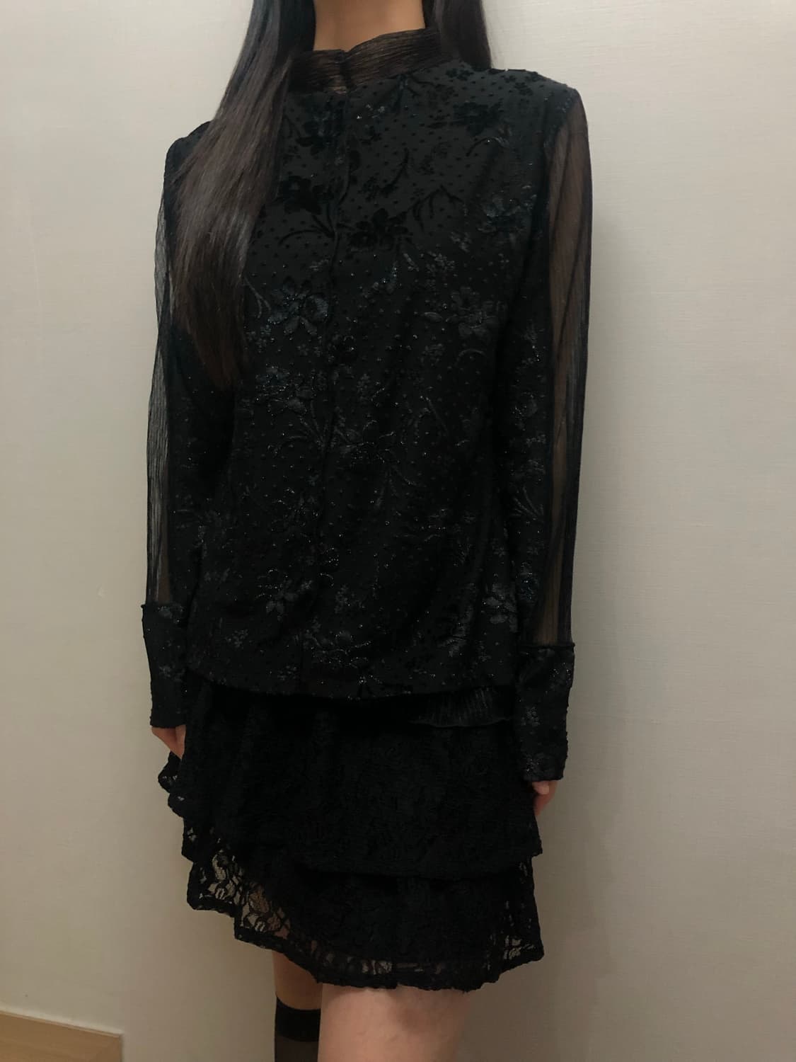 빈티지 블랙 플라워 시스루 탑 상품이미지7