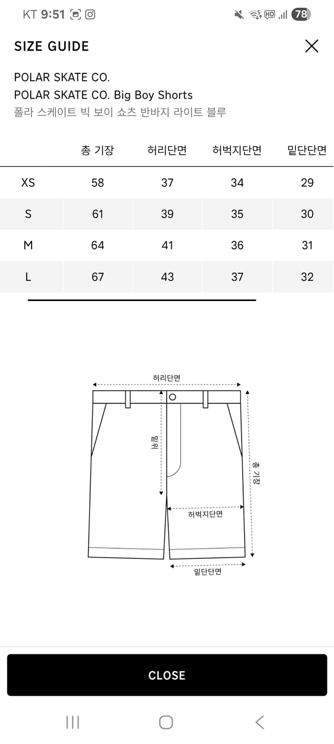 폴라스케이트 빅보이 실버 블랙 데님 쇼츠 M 상품이미지9