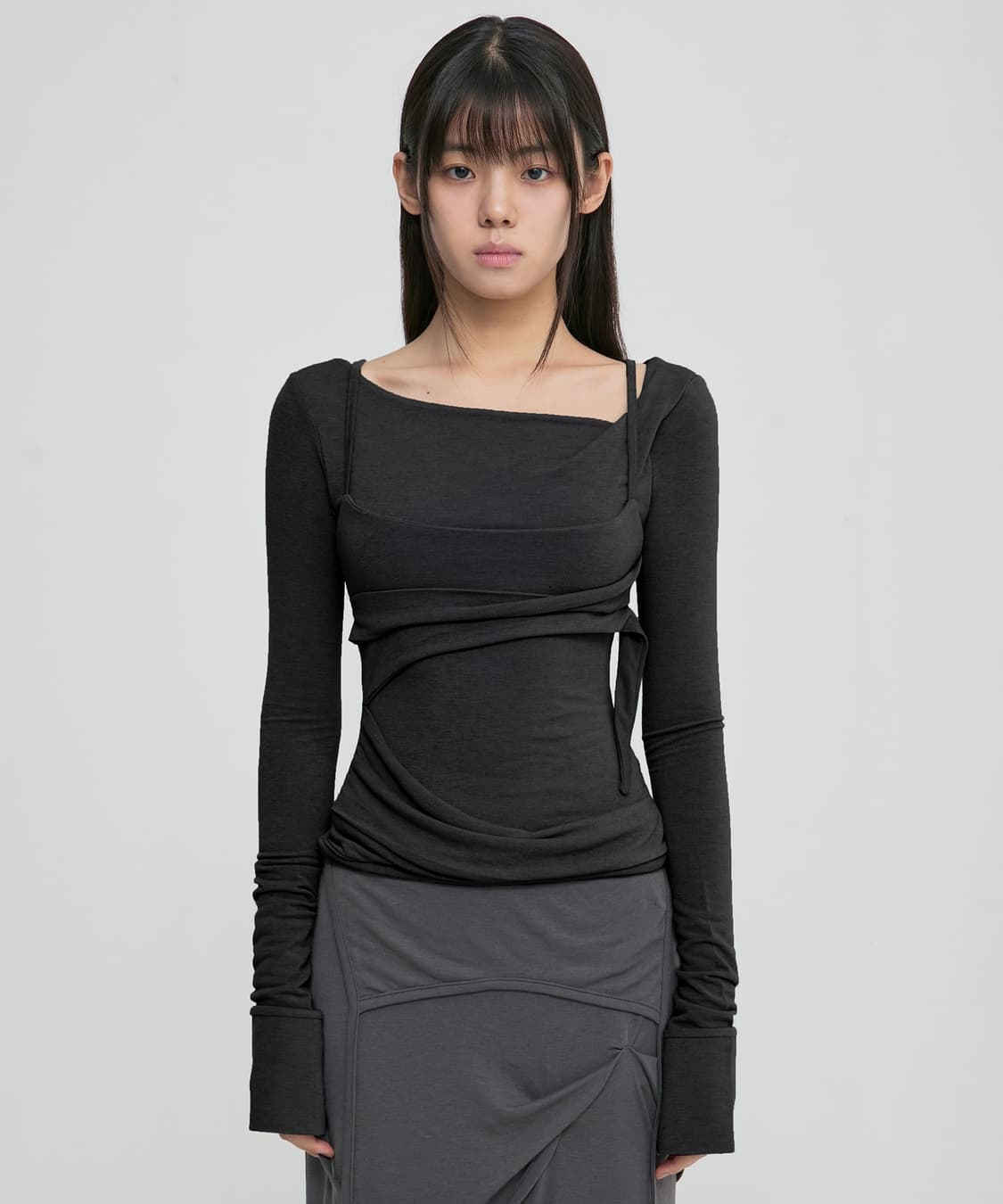 플레어업 레이어드 뷔스티에 롱슬리브 블랙 상품이미지1