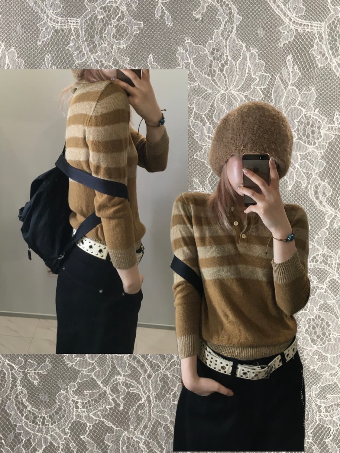 -jpn vintage camel stripe button knit 상품이미지1