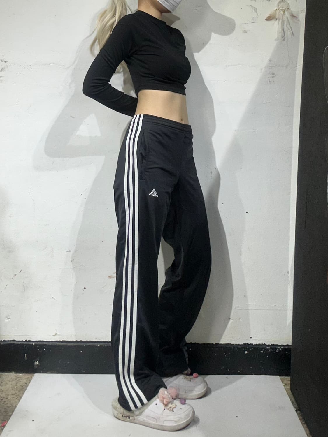 아디다스 x NBA 콜라보 블랙 화이트 삼선 세미 와이드 팬츠  상품이미지1