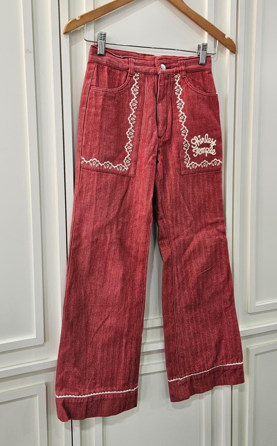 셜리템플 레드 데님 와이드 팬츠 상품이미지2