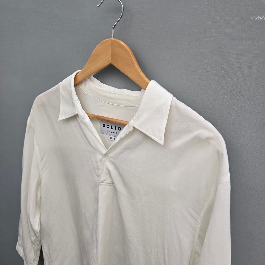 솔리드 옴므 7부 소매 셔츠 화이트 상품이미지2