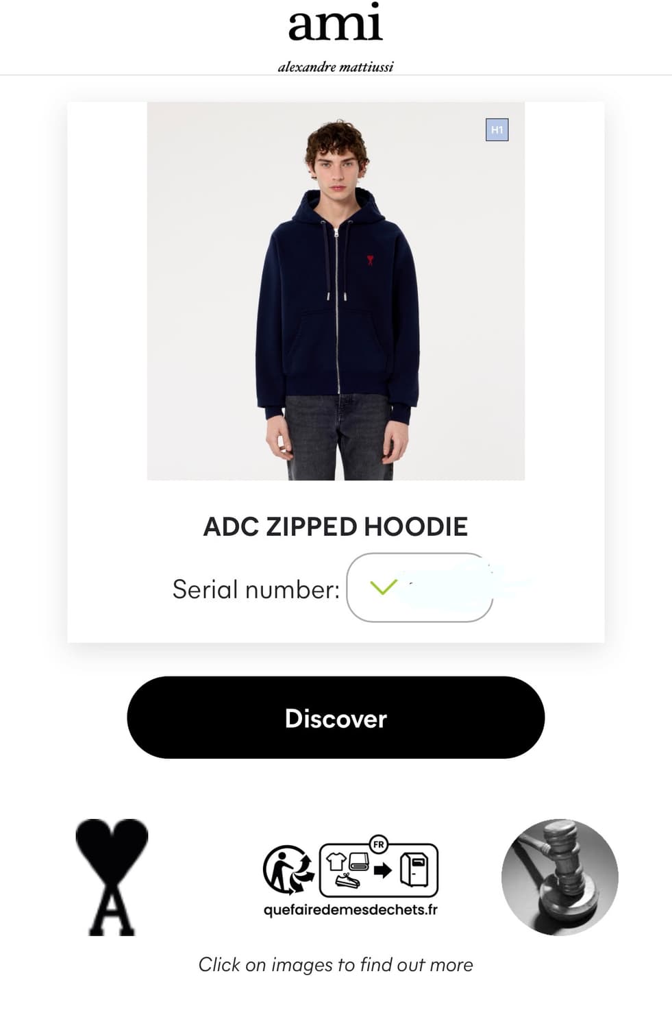 아미 하트 로고 코튼 후드 집업 블랙 xs 정품 상품이미지5