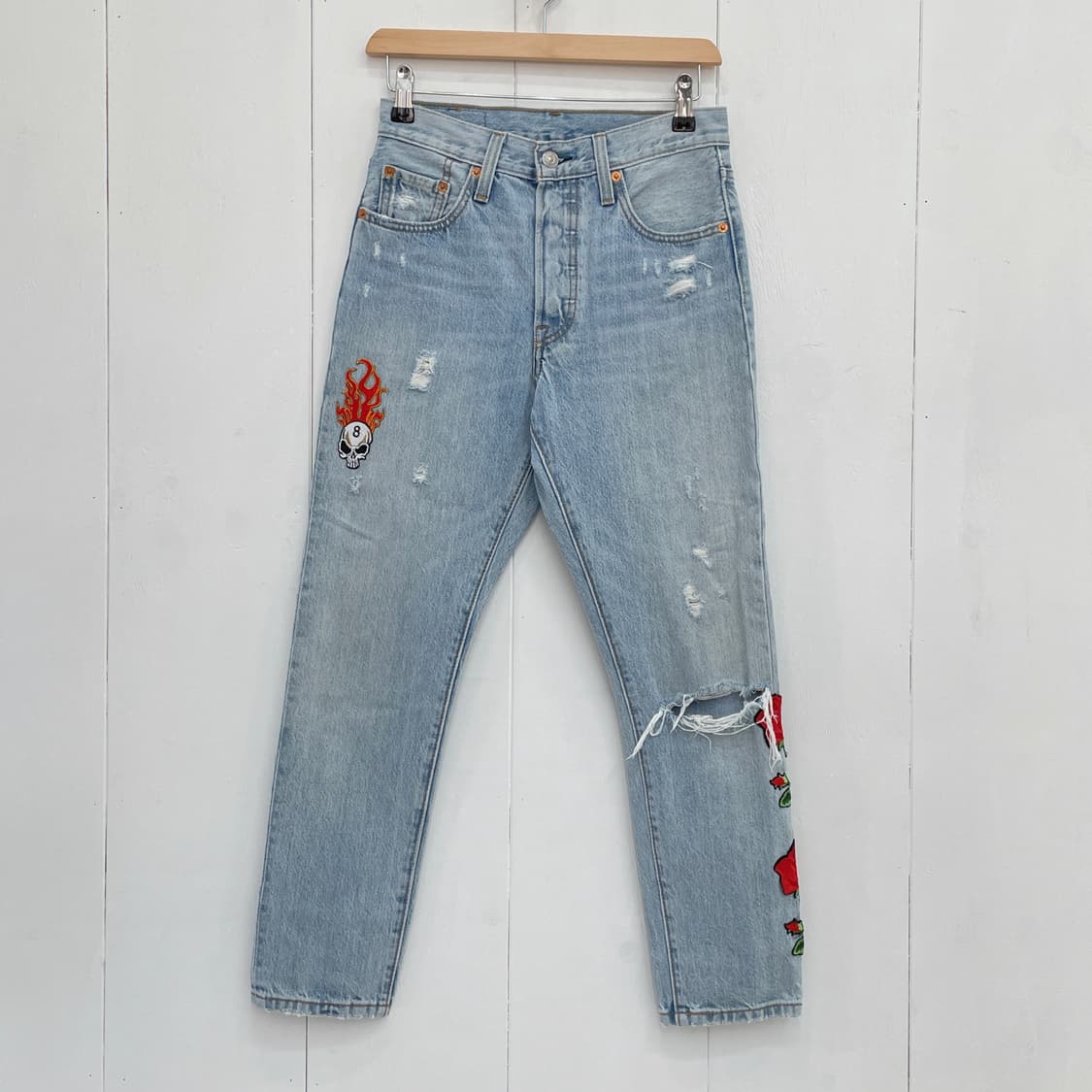 리바이스(Levi's) 501 S 스키니 커스텀 패치워크 연청 데님 팬츠 상품이미지2