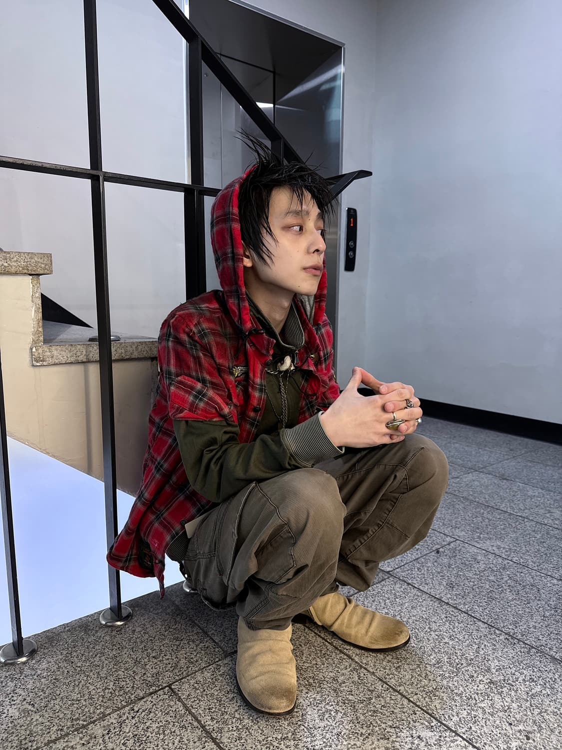 patch hooded check shirt 상품이미지3