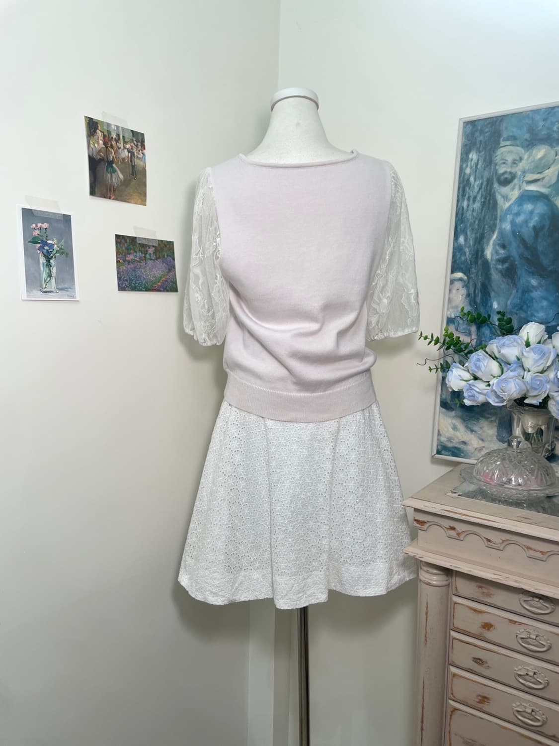 white cotton lace flare midi skirt 상품이미지8