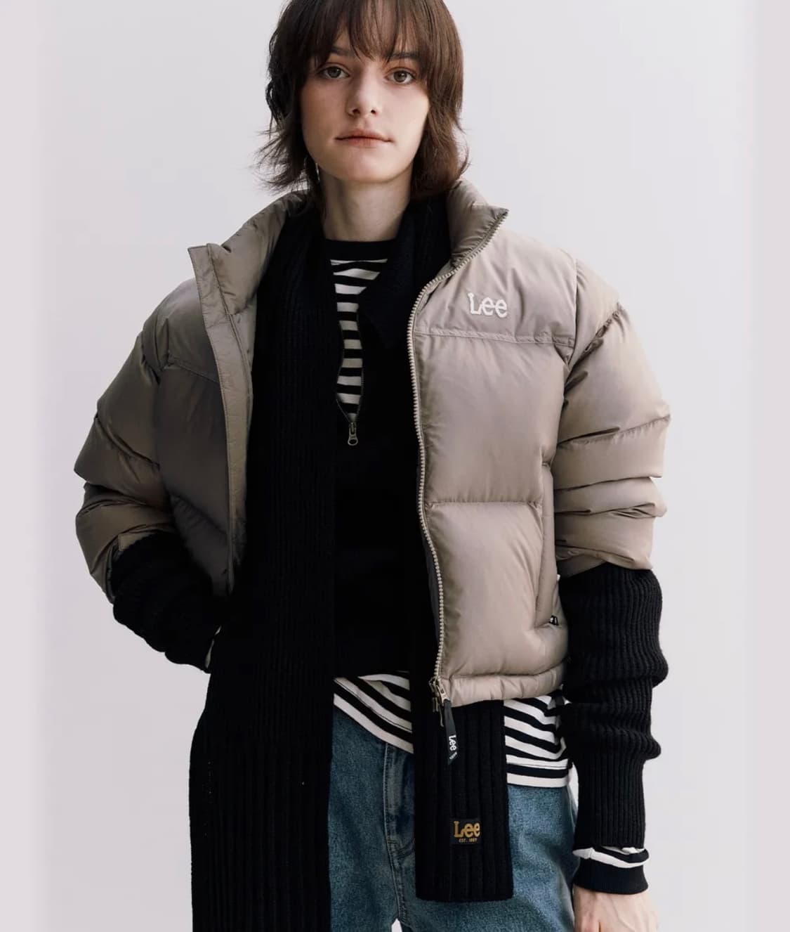 리 우먼 크롭 숏 다운 베이지 상품이미지1