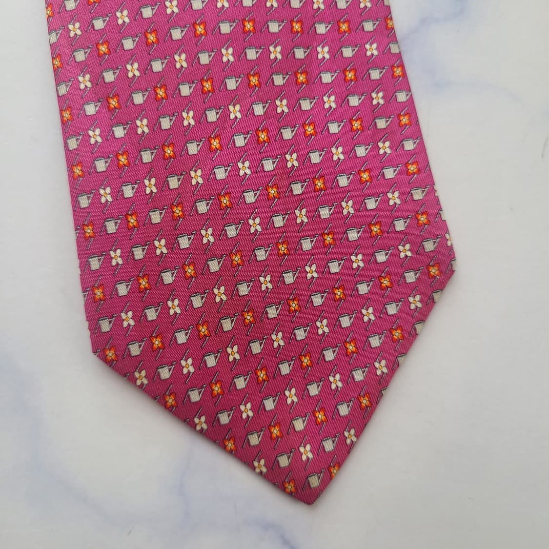 페라가모 실크 핑크 플라워 자카드 넥타이 9.6cm A등급 G1 상품이미지7
