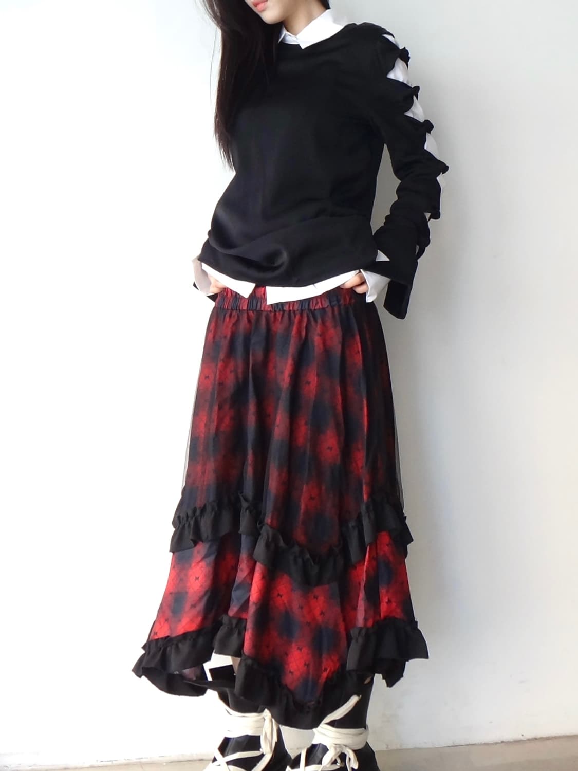 Side slit ribbon blouse / black 상품이미지7