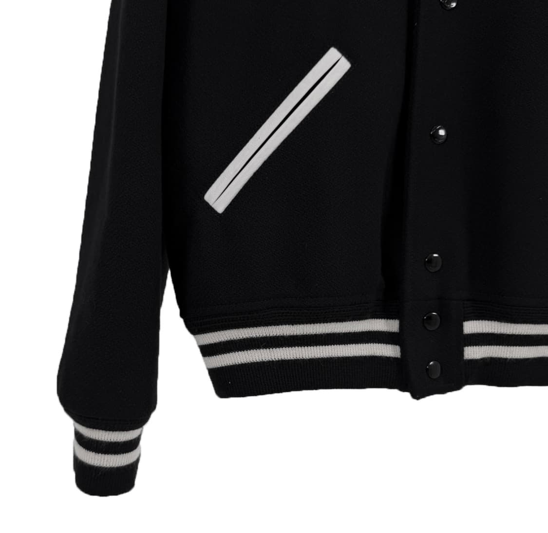 [52] 생로랑 남성 울 레더 클래식 테디 바시티 봄버 자켓 블랙 화이트 상품이미지7