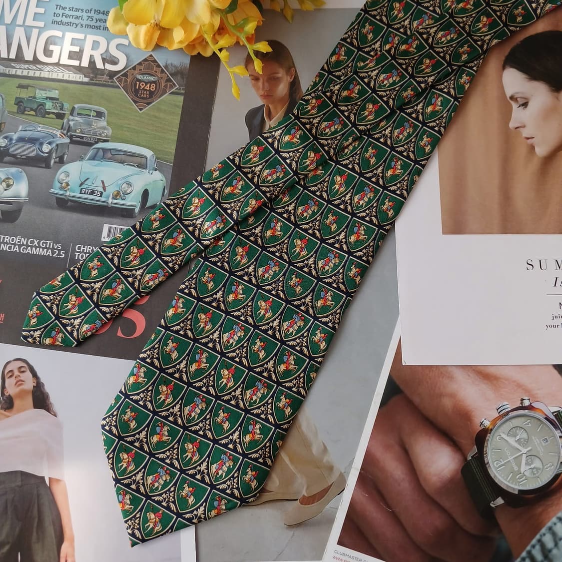 엔리코로시니 실크 그린 승마 모티브 넥타이 10cm A+등급 A18908 상품이미지2