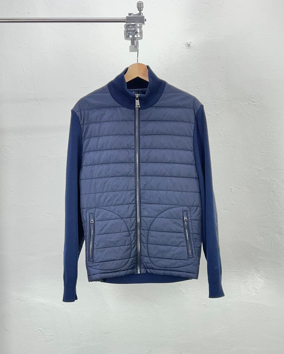 폴로 랄프로렌 네이비 퀼티드 니트 패널 스웨터 자켓 상품이미지1