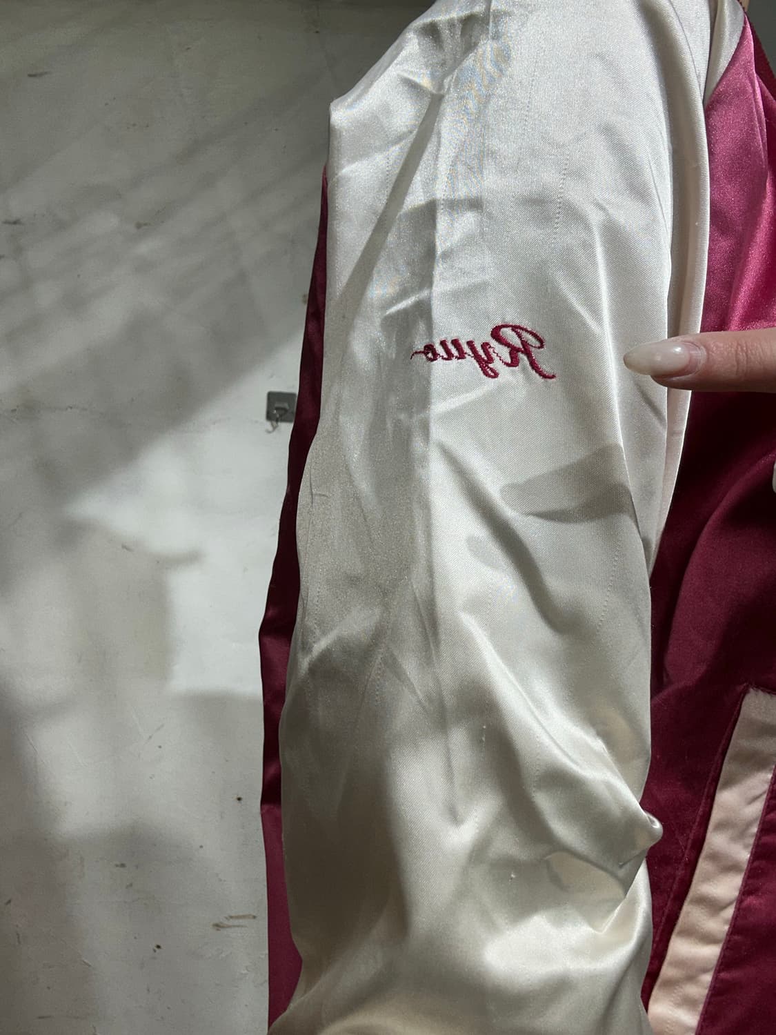 일본 빈티지 버건디 화이트 올드스쿨 스카잔 바시티 자켓 L 상품이미지4