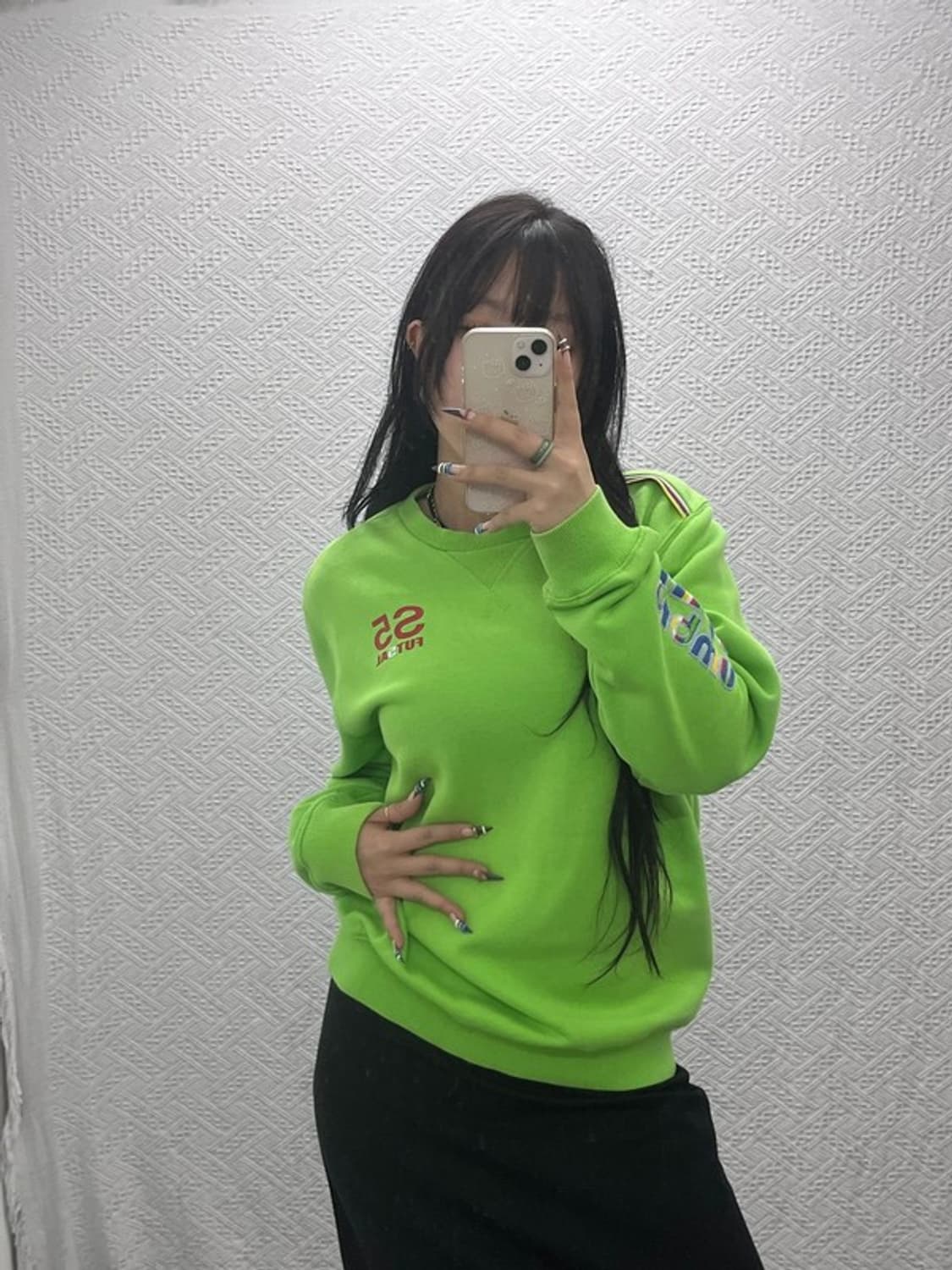 엄브로 올드스쿨 키치 프린팅 네온그린 약기모 맨투맨 95 C07792 상품이미지1