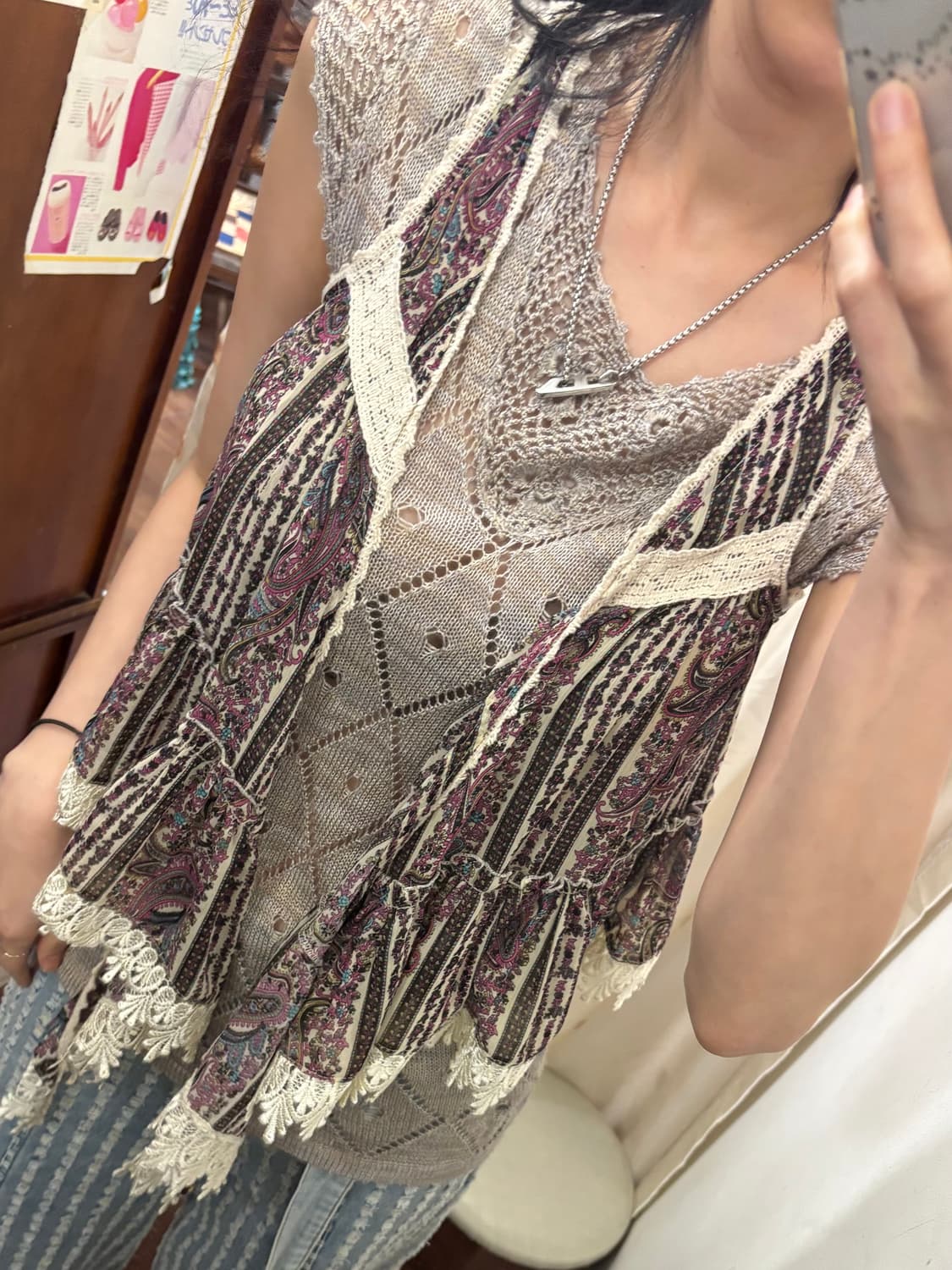 jpn vintage boho lace ruffle vest 상품이미지2
