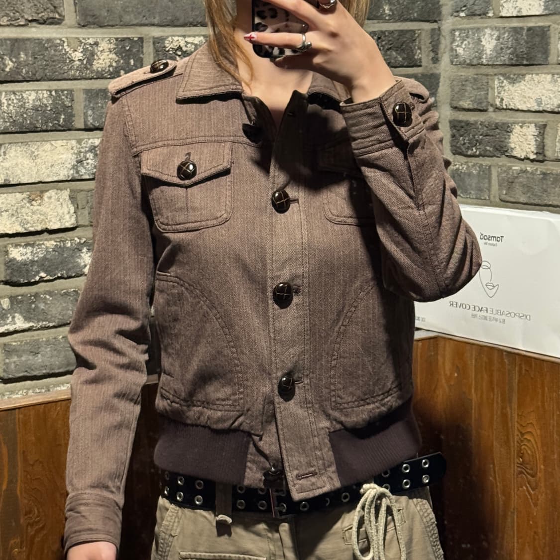 여S) GAP 갭 브라운 헤링본 봄버 자켓 상품이미지8