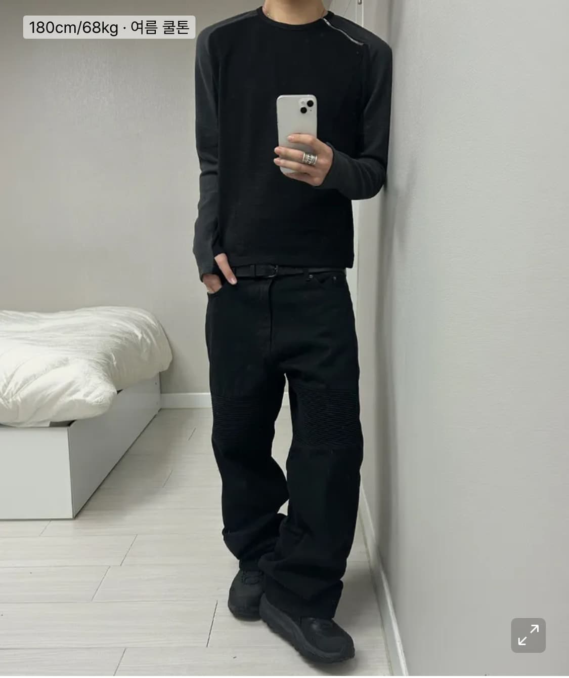 르아브 슬럽 와플 지퍼 롱슬리브 차콜 m 상품이미지1