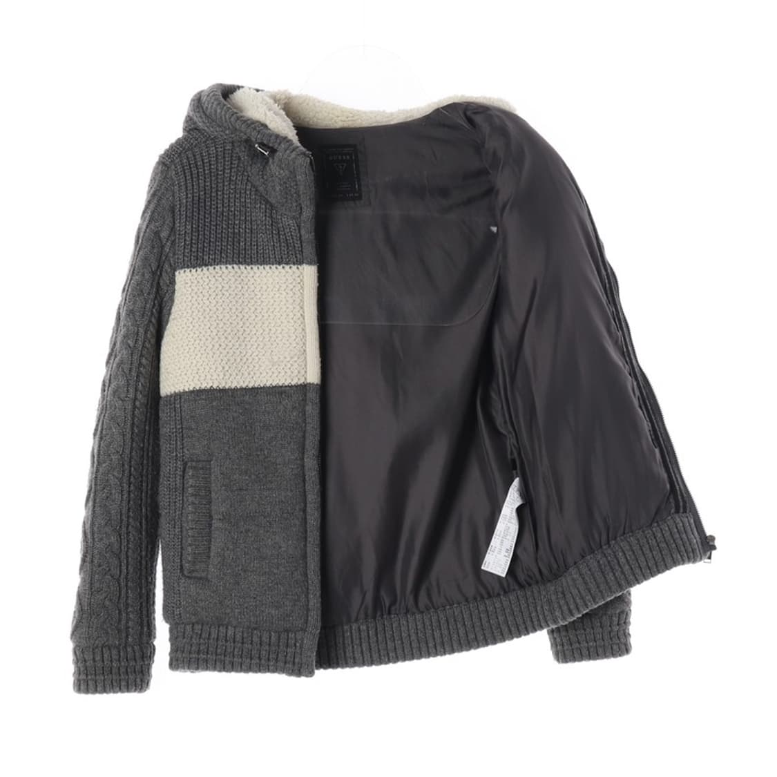게스 울 블렌드 케이블 니트 쉐르파 후드 집업 XS 상품이미지2