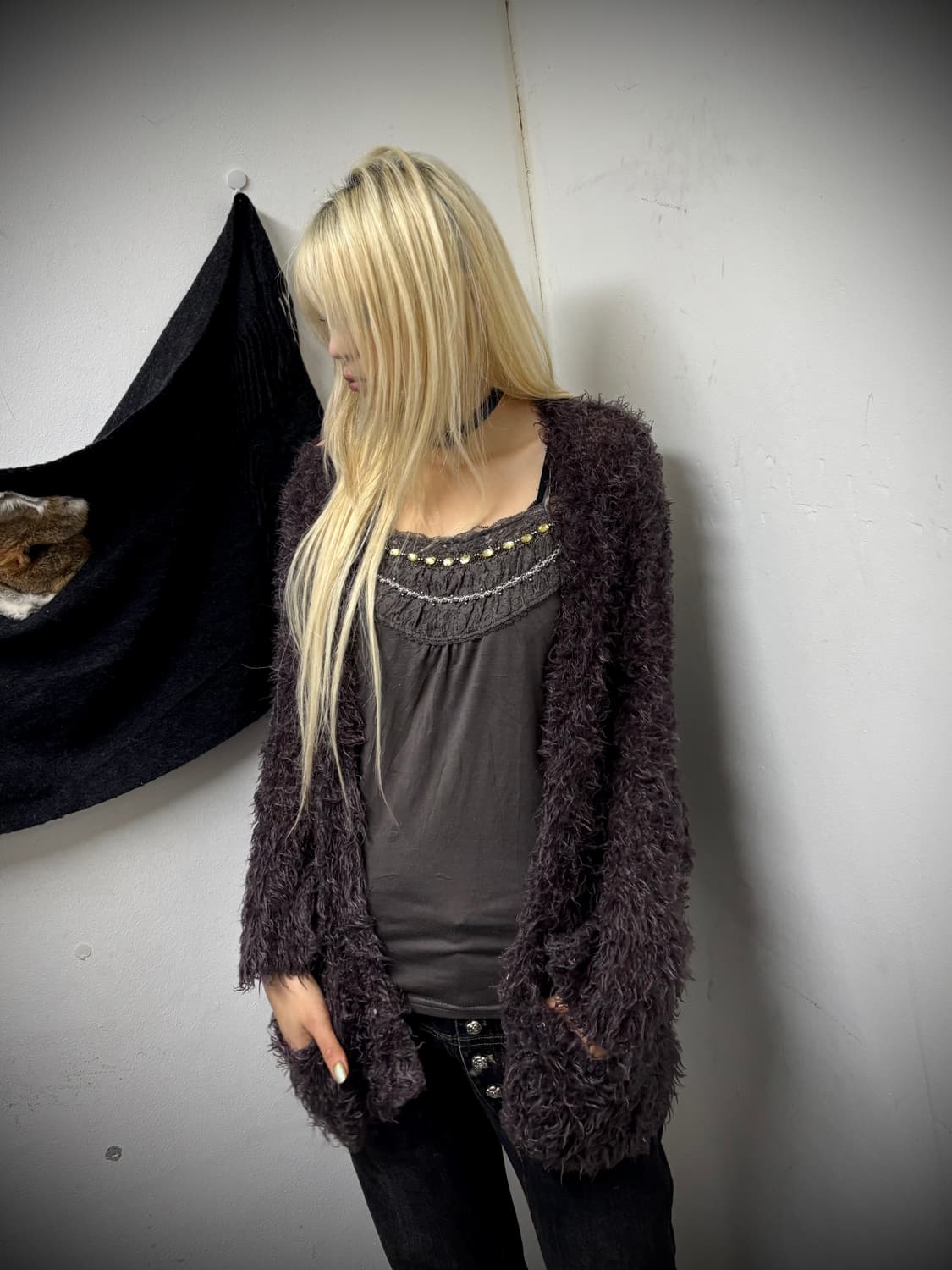 “Vintage” Y2K Grunge Fur Cardigan 상품이미지1