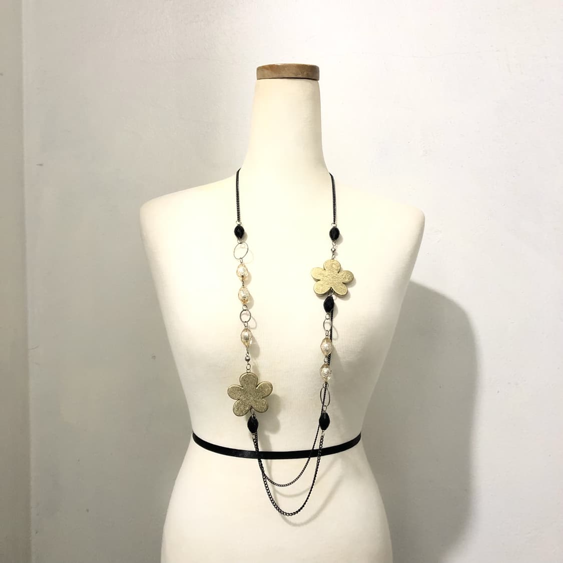 빈티지 골드 블랙 플라워 레이어드 롱목걸이 페어리 오리엔탈 갸루 펑크 상품이미지2