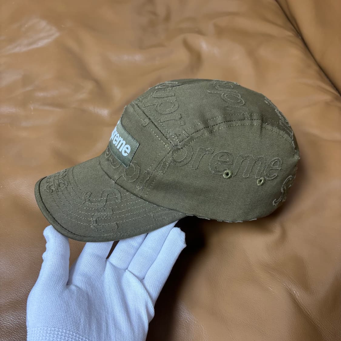 슈프림 캠프캡 모자 박스로고 레이저드 트윌 올리브 카키 상품이미지4