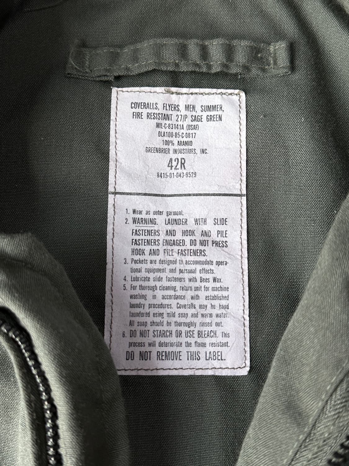 미군 커버올 플라이트수트 CWU-27/P 42R 상품이미지8