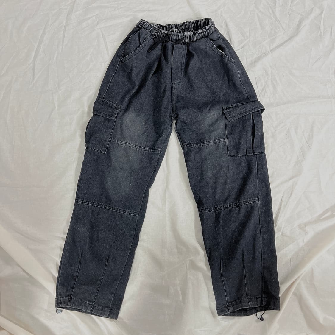 데님 워싱 카고 스트링 팬츠 상품이미지1