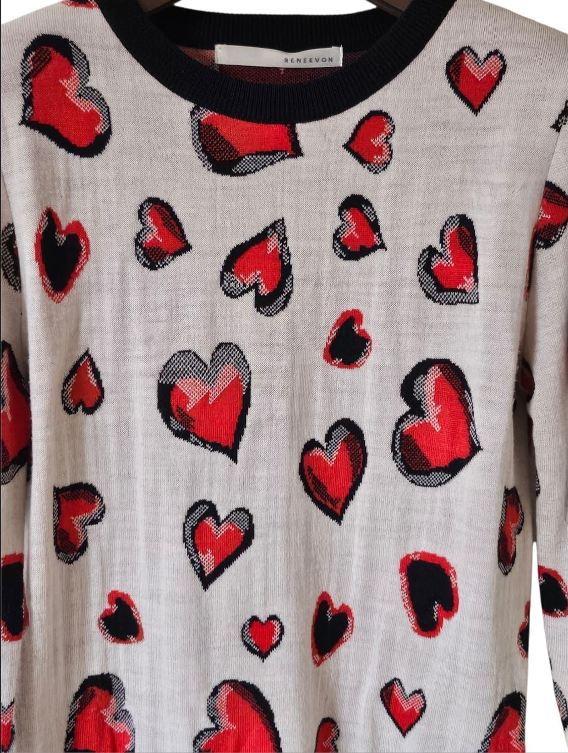 레니본 하트 패턴 베이지 여성 니트 스웨터 55 상품이미지5
