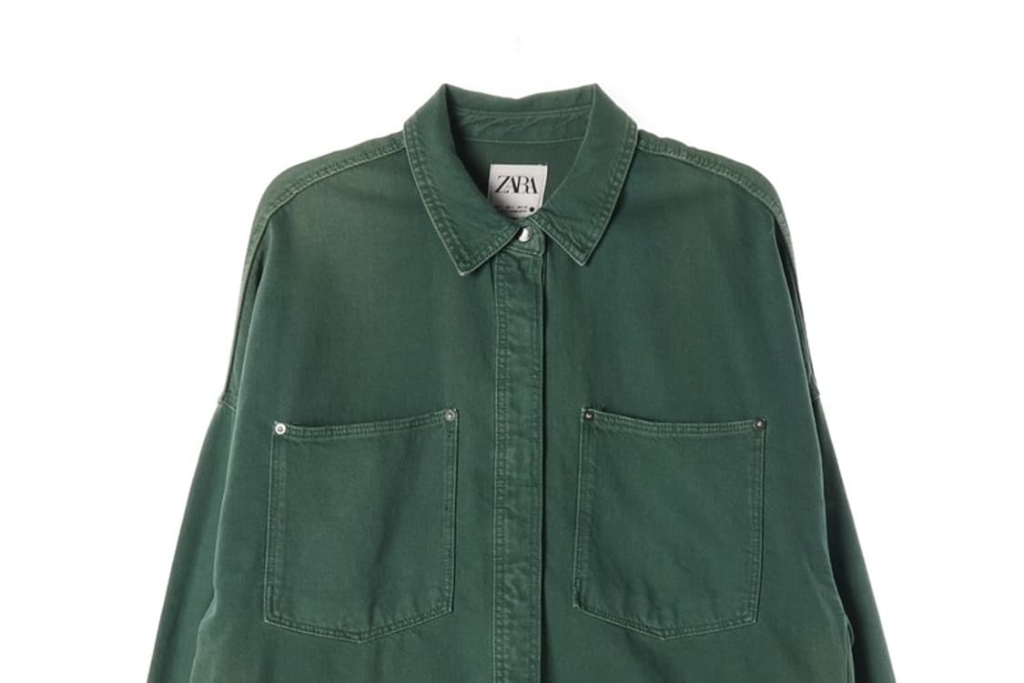 ZARA 오버사이즈 코튼 데님 워크 셔츠 그린 L 상품이미지3