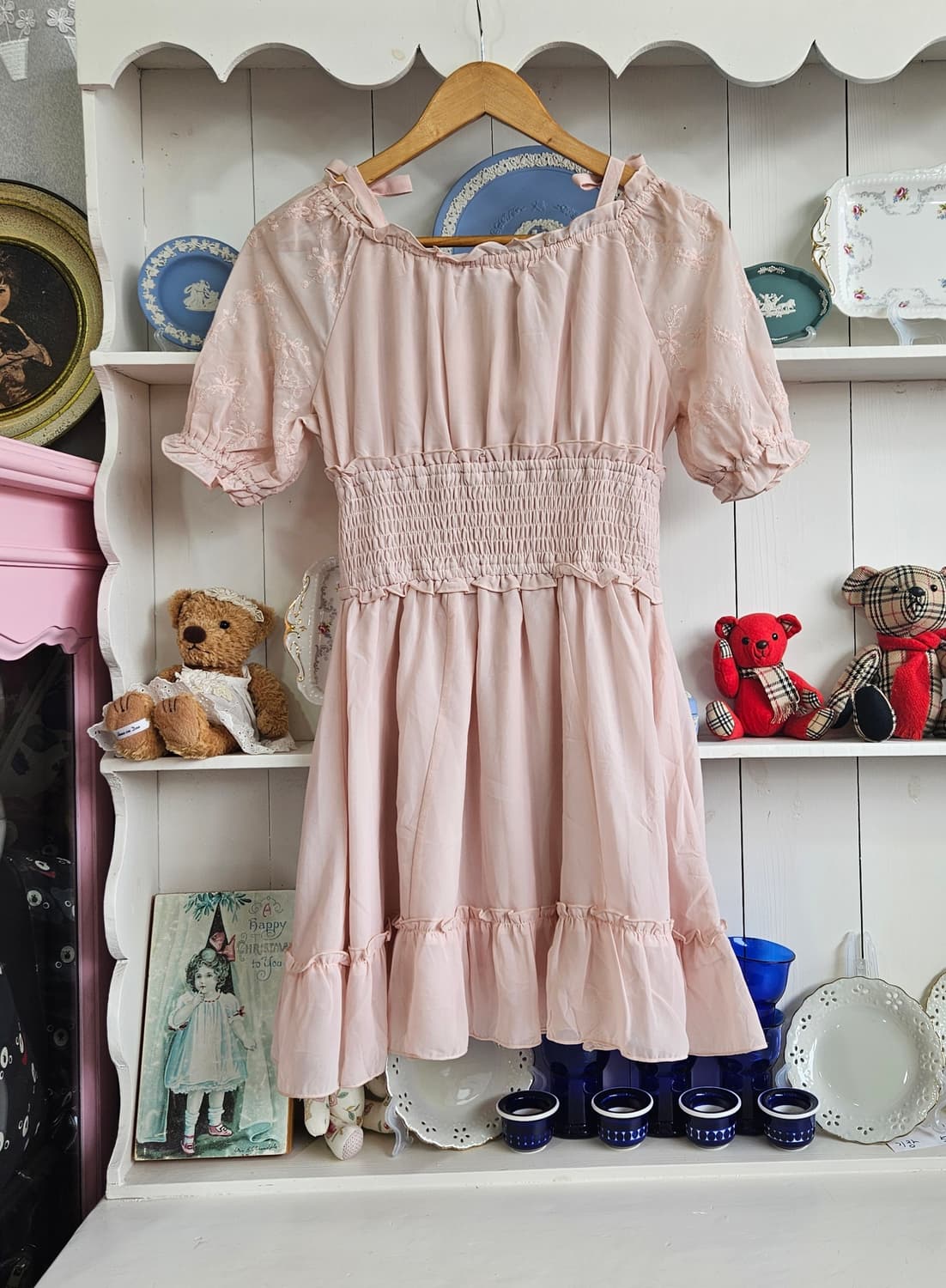 리본숄더 스모크 핑크 원피스 상품이미지5