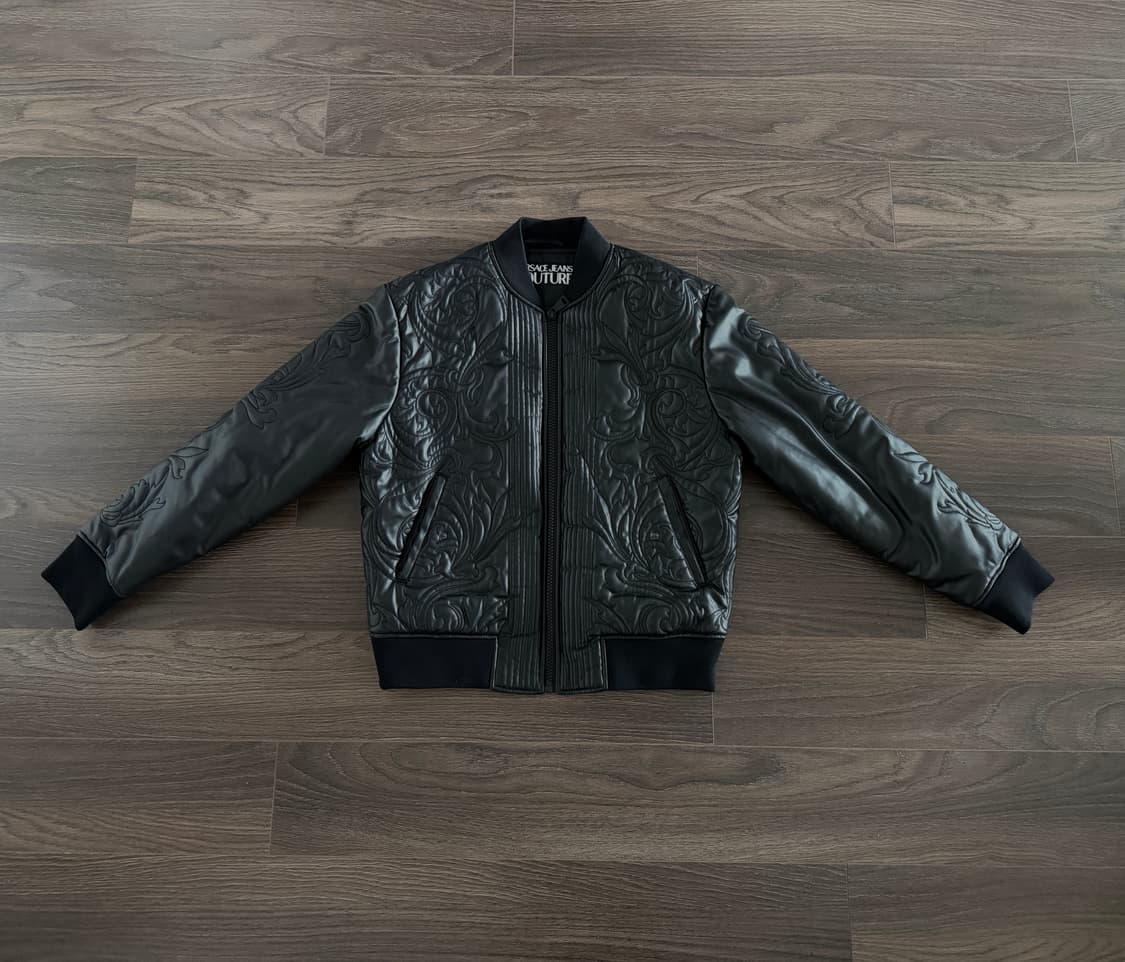 베르사체 진 꾸뛰르  블랙 레더 봄버 자켓 상품이미지1