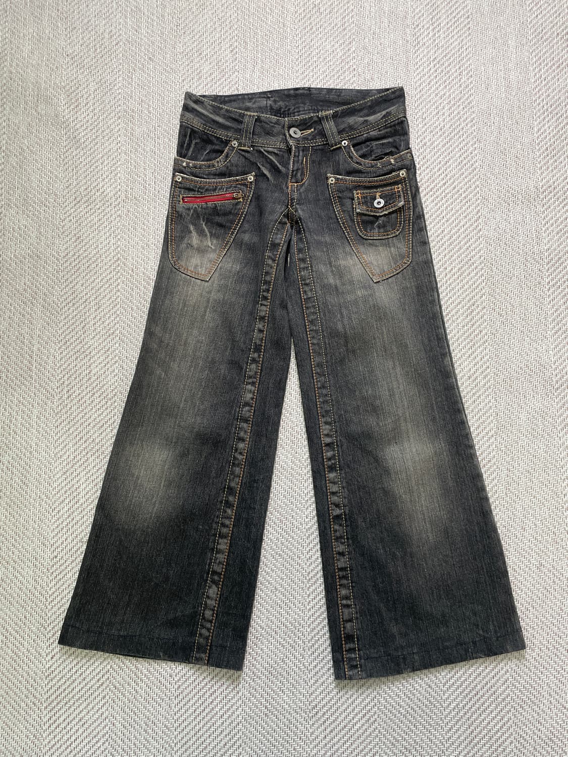 빈티지 로우라이즈 스티치 포켓 디테일 와이드 데님 팬츠 J04087 상품이미지1